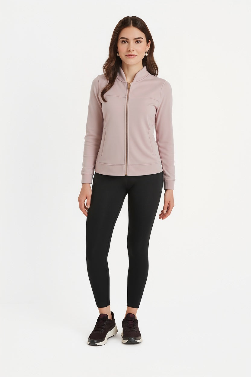 Women Solid Mandarin Collar Sweatshirt