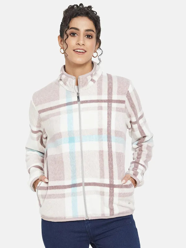 Mettle Women Purple Checked Sweatshirt