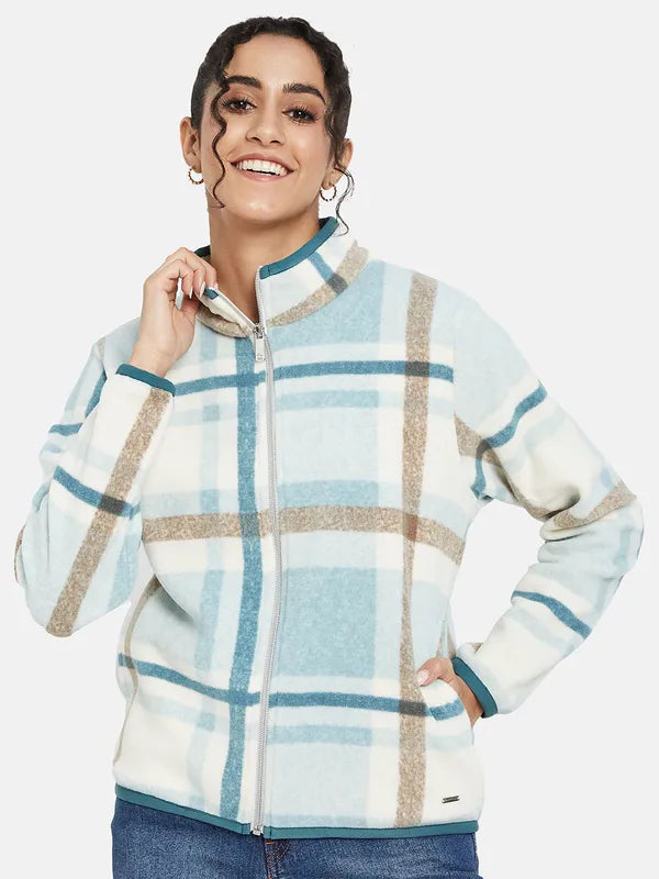 Mettle Women Blue Checked Sweatshirt