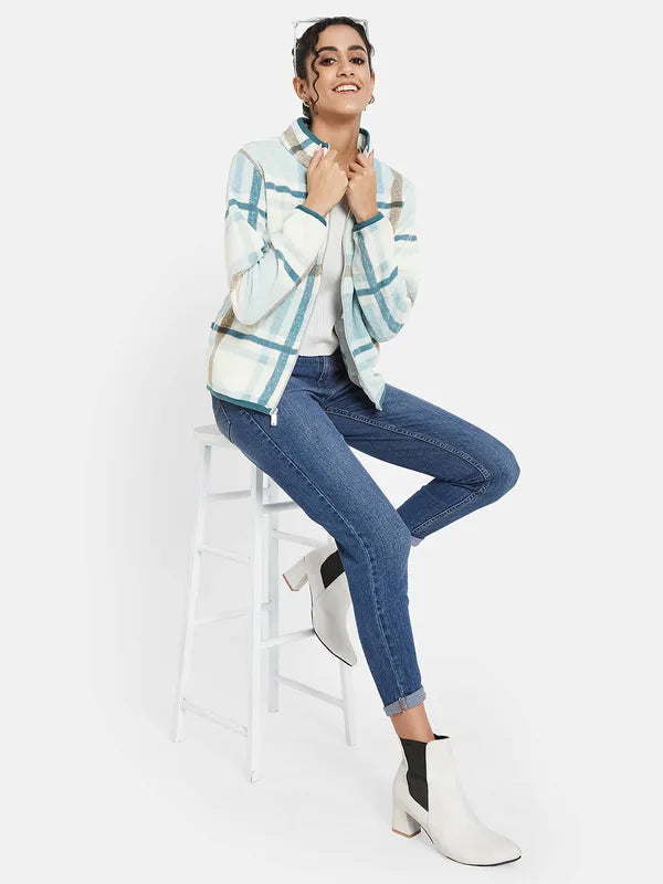 Mettle Women Blue Checked Sweatshirt