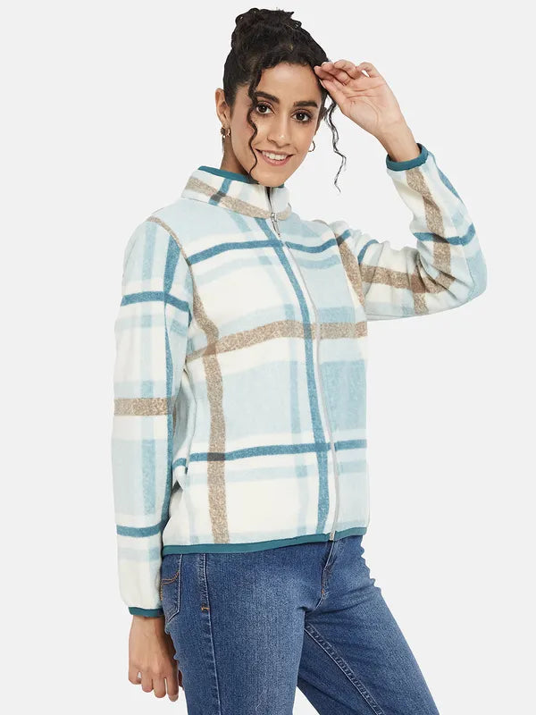 Mettle Women Blue Checked Sweatshirt