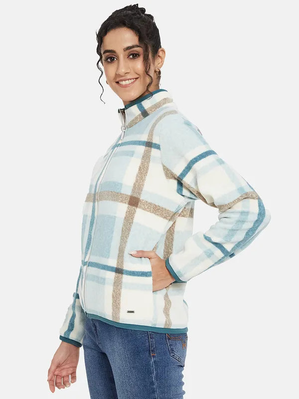 Mettle Women Blue Checked Sweatshirt