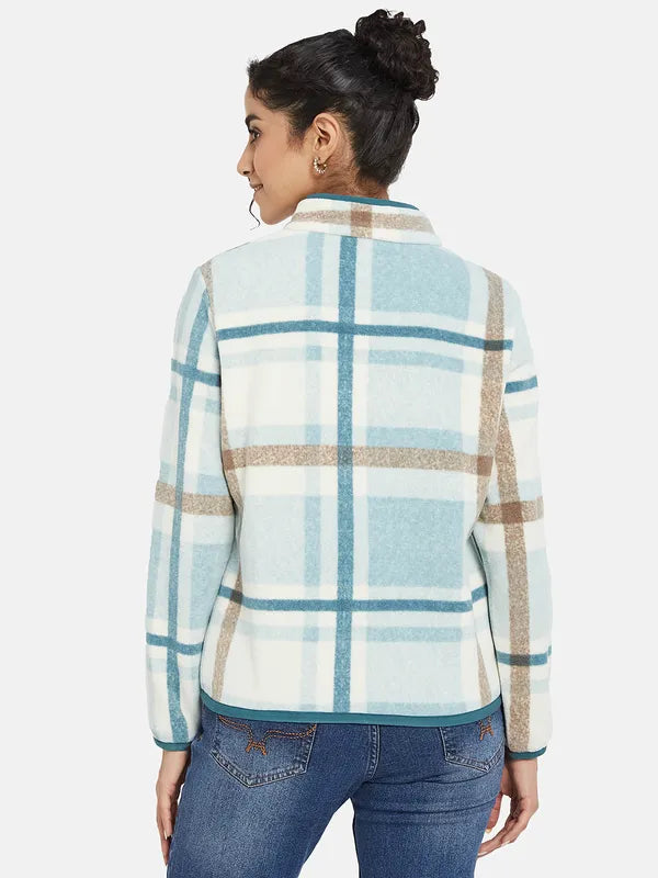 Mettle Women Blue Checked Sweatshirt