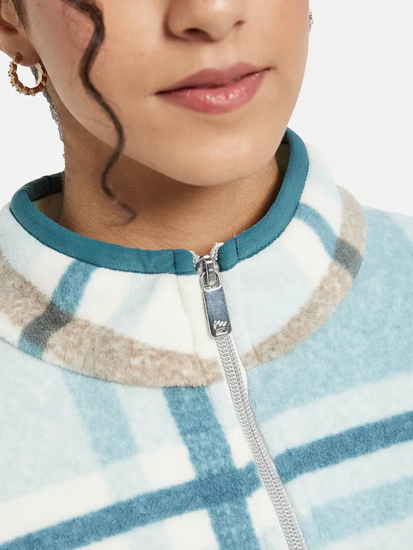 Mettle Women Blue Checked Sweatshirt