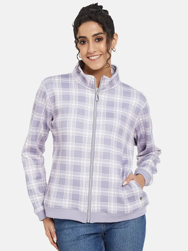 Mettle Women Purple Checked Sweatshirt