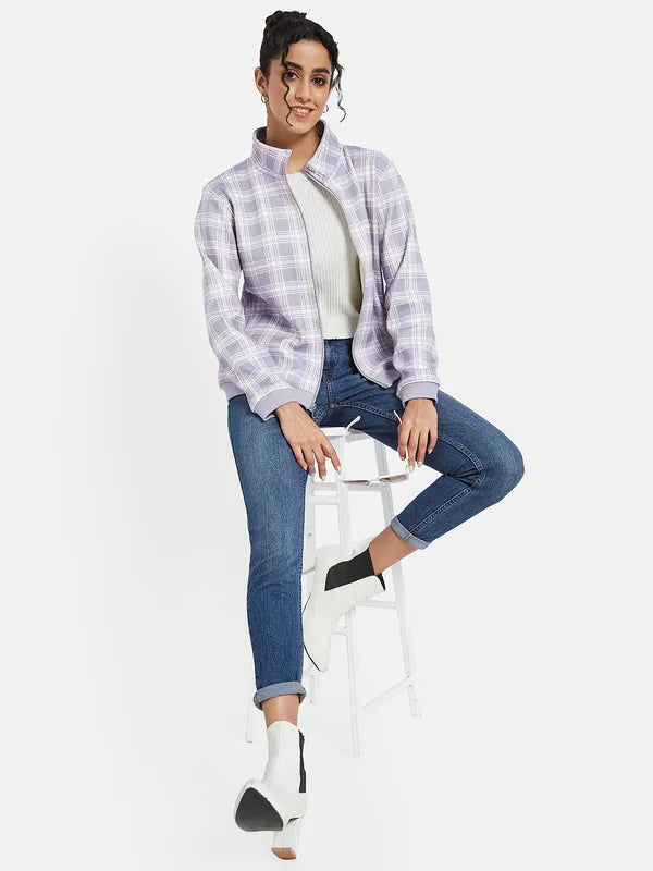 Mettle Women Purple Checked Sweatshirt