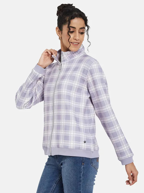 Mettle Women Purple Checked Sweatshirt