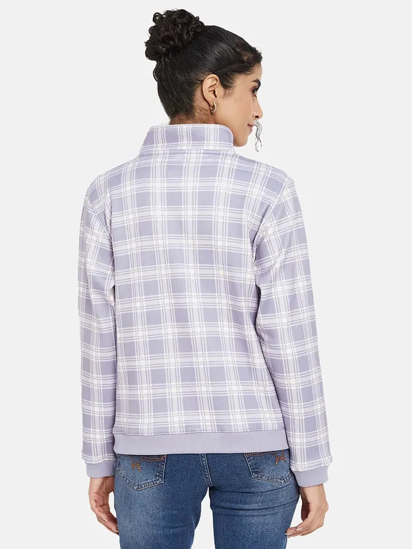 Mettle Women Purple Checked Sweatshirt