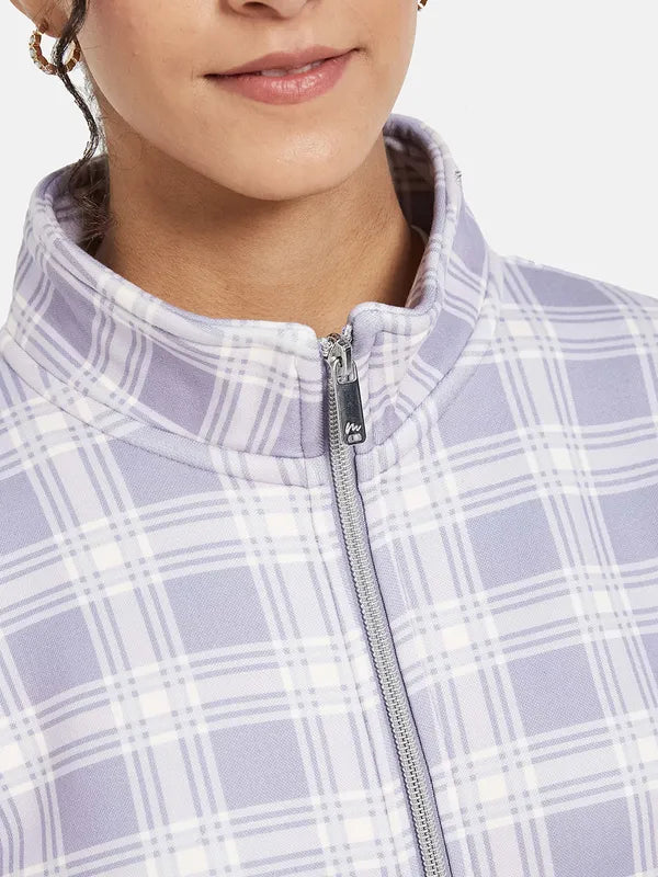 Mettle Women Purple Checked Sweatshirt