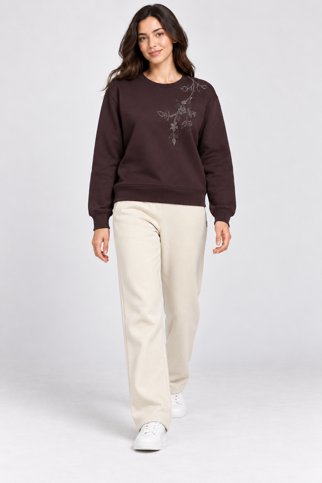 Women’s Wine Knitted Cotton Fleece Sweatshirt – Regular Fit