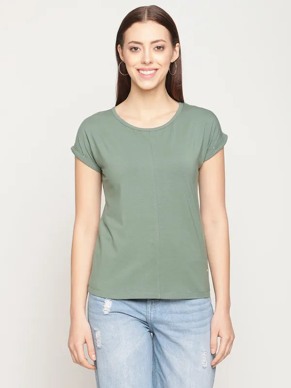 Mettle Women Green Cotton T-Shirt