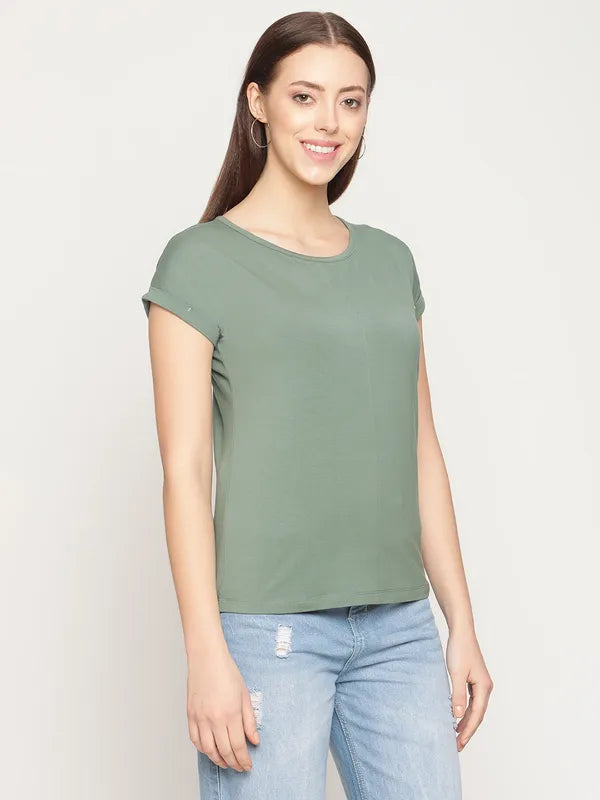 Mettle Women Green Cotton T-Shirt