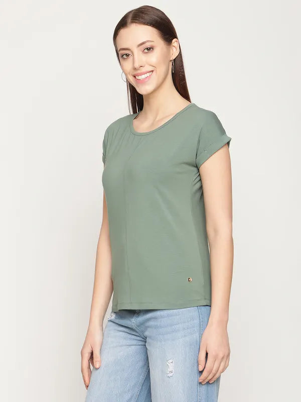 Mettle Women Green Cotton T-Shirt