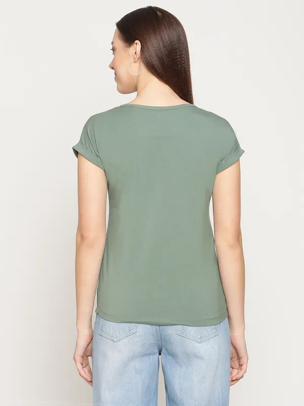 Mettle Women Green Cotton T-Shirt