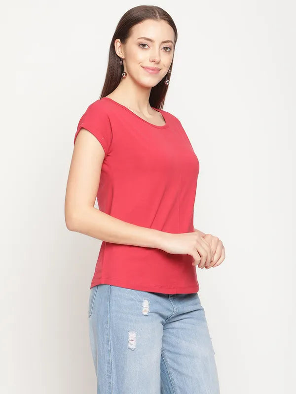 Mettle Women Coral Extended Sleeves Cotton T-Shirt