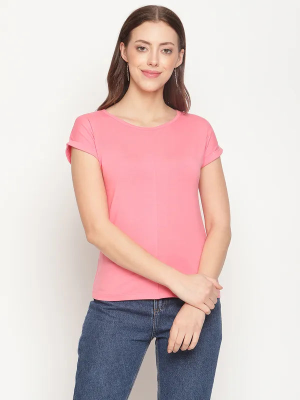 Mettle Women Pink Extended Sleeves T-Shirt