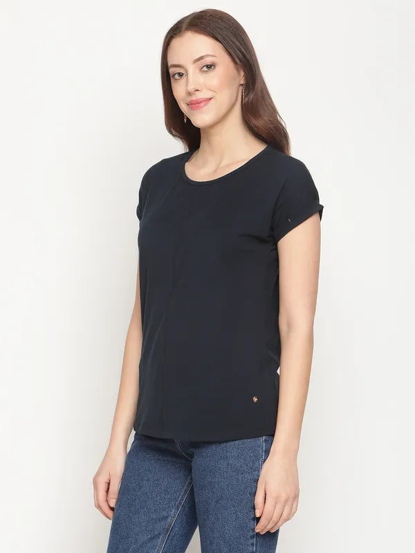 Mettle Women Blue Extended Sleeves T-Shirt