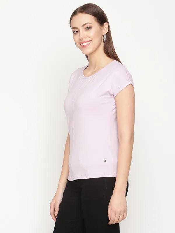 Mettle Women Purple Solid Cotton T-Shirt