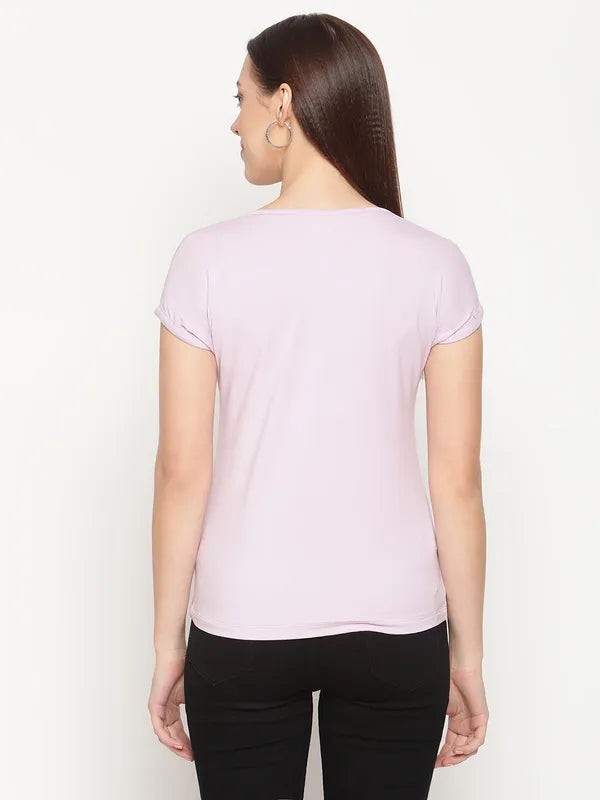 Mettle Women Purple Solid Cotton T-Shirt