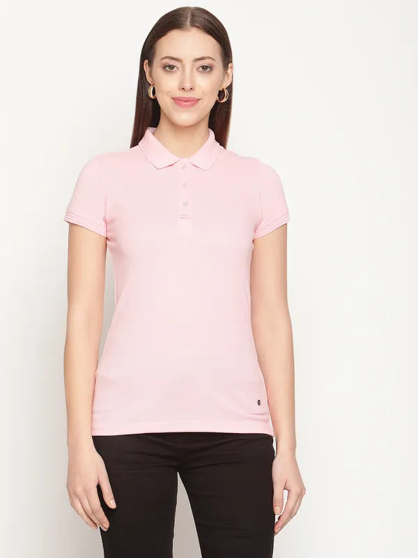 Mettle Women Pink Polo Collar T-Shirt