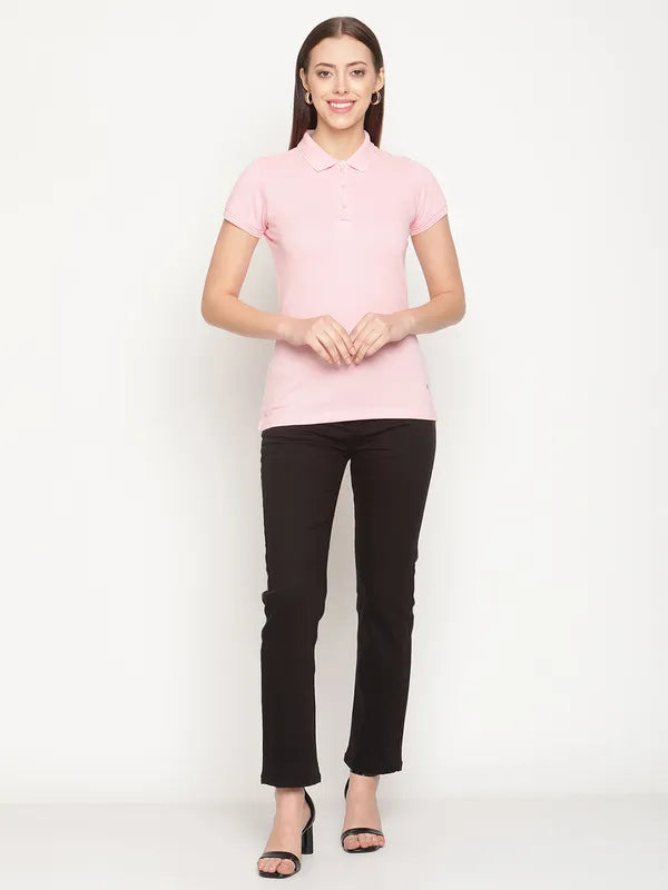 Mettle Women Pink Polo Collar T-Shirt