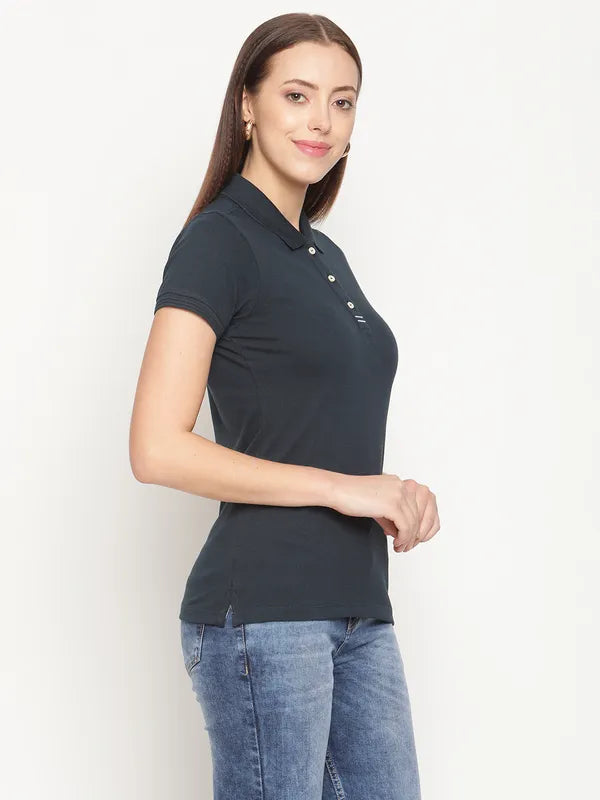 Mettle Women Blue Polo Collar T-Shirt