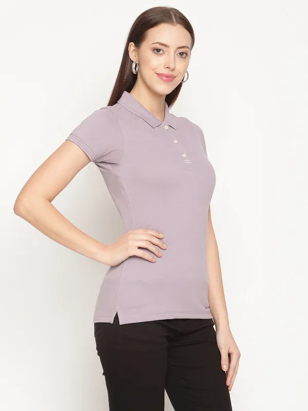 Mettle Women Purple Polo Collar T-Shirt