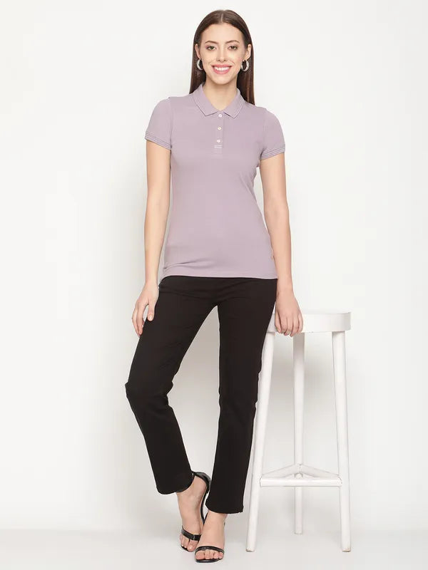 Mettle Women Purple Polo Collar T-Shirt