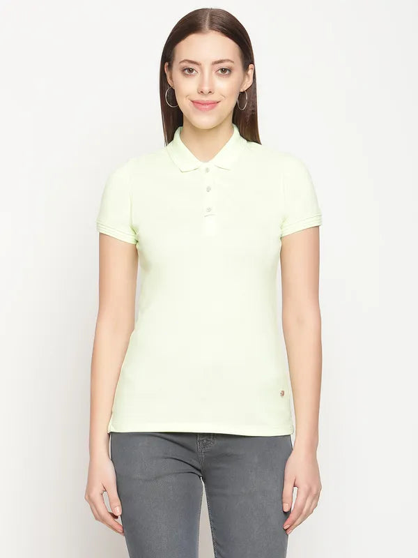 Mettle Women Green Polo Collar T-Shirt