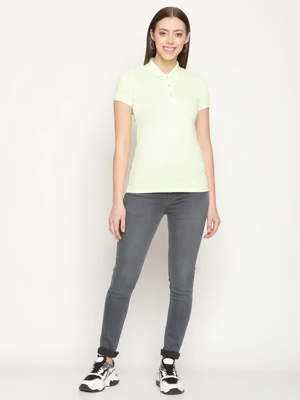 Mettle Women Green Polo Collar T-Shirt