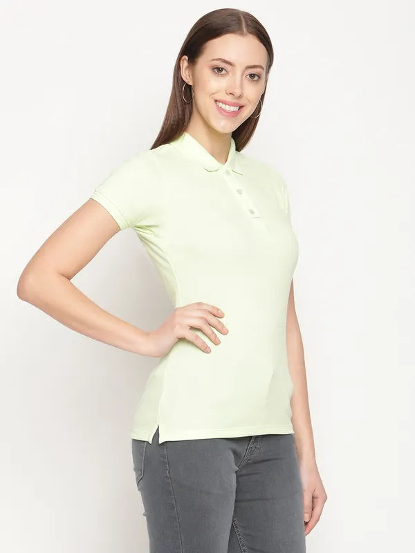 Mettle Women Green Polo Collar T-Shirt