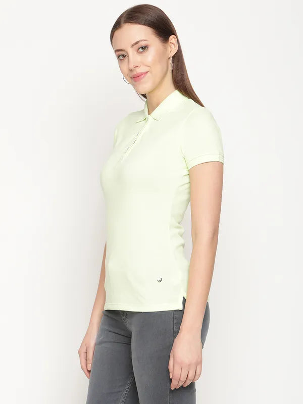 Mettle Women Green Polo Collar T-Shirt