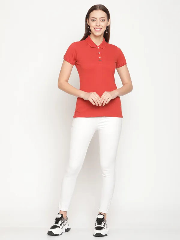 Mettle Women Orange Polo Collar T-Shirt