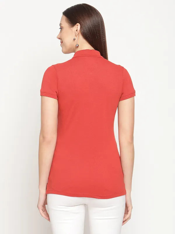 Mettle Women Orange Polo Collar T-Shirt