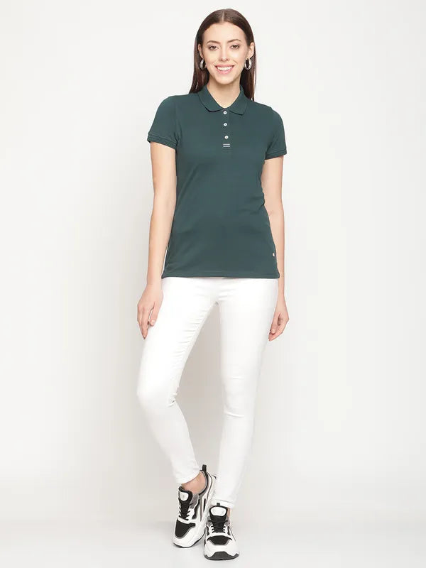 Mettle Women Teal Green Polo Collar T-Shirt