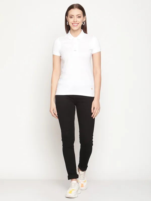 Mettle Women White Polo Collar T-Shirt