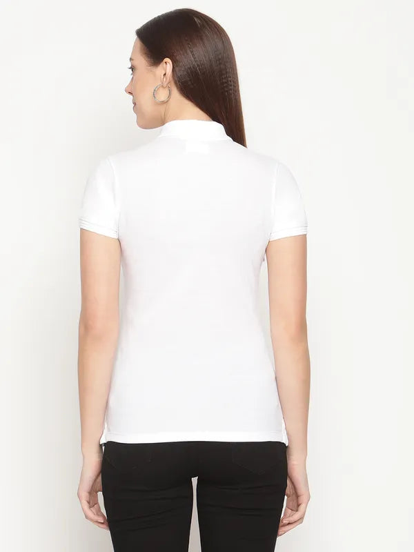 Mettle Women White Polo Collar T-Shirt