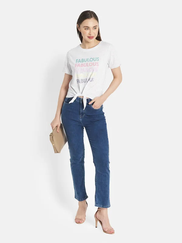 Women White Melange T-Shirt