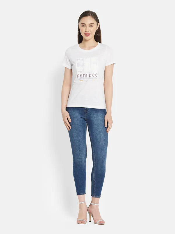 Women White Melange T-Shirt