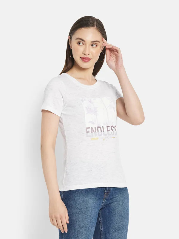 Women White Melange T-Shirt