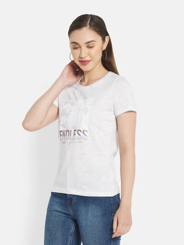 Women White Melange T-Shirt