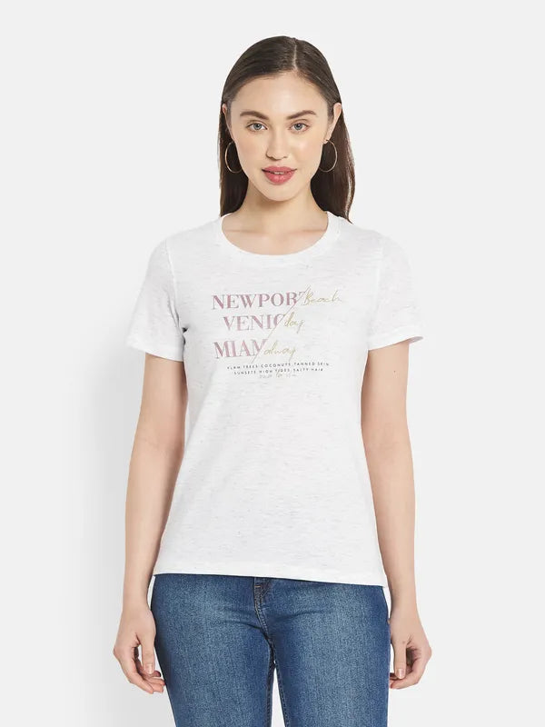 Women White Melange T-Shirt