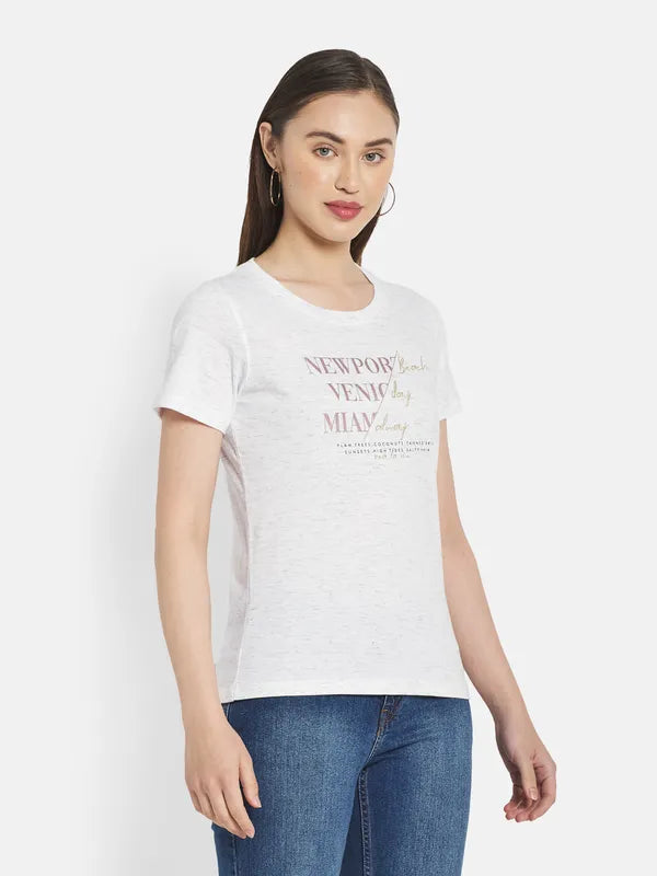 Women White Melange T-Shirt