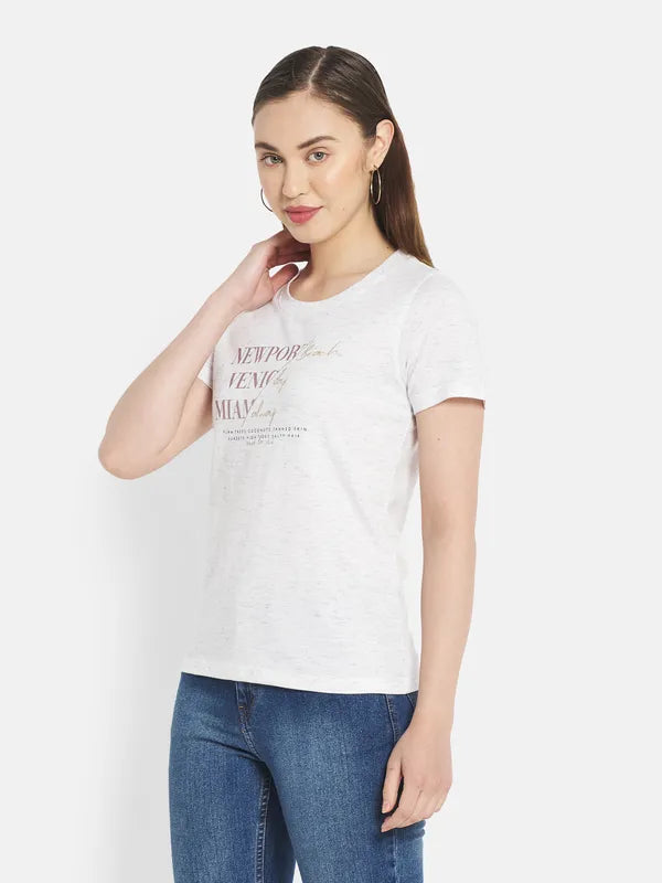 Women White Melange T-Shirt