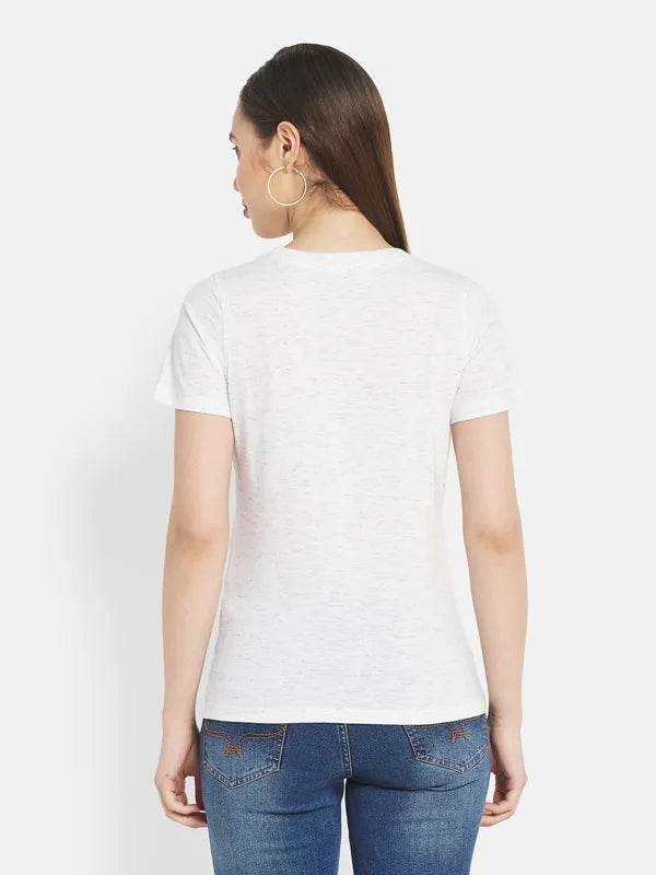 Women White Melange T-Shirt