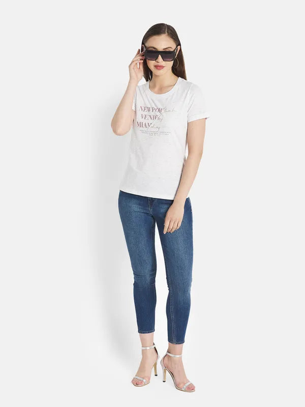 Women White Melange T-Shirt