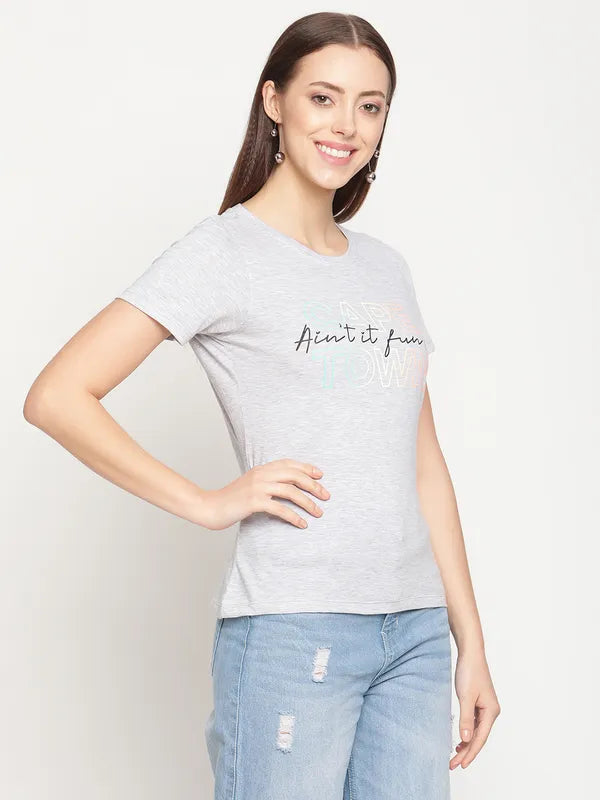 Mettle Women Grey Typography Printed T-Shirt