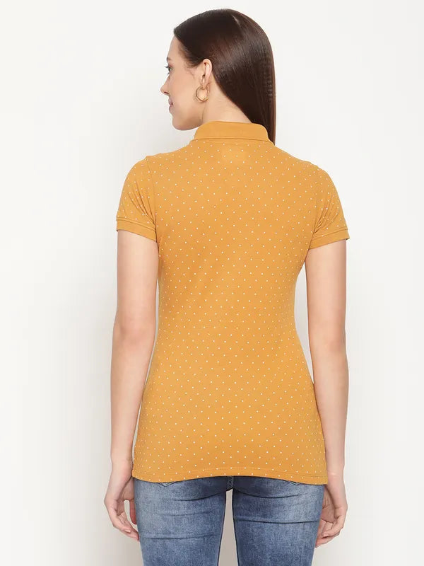 Mettle Women Yellow Printed Polo Collar T-Shirt