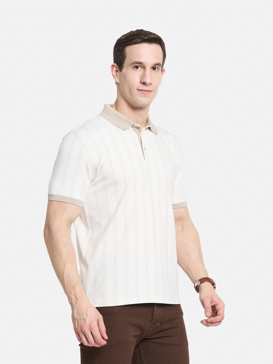 AOP MOTIF PRINT POLO NECK SINGLE JERSEY KNIT T-SHIRT