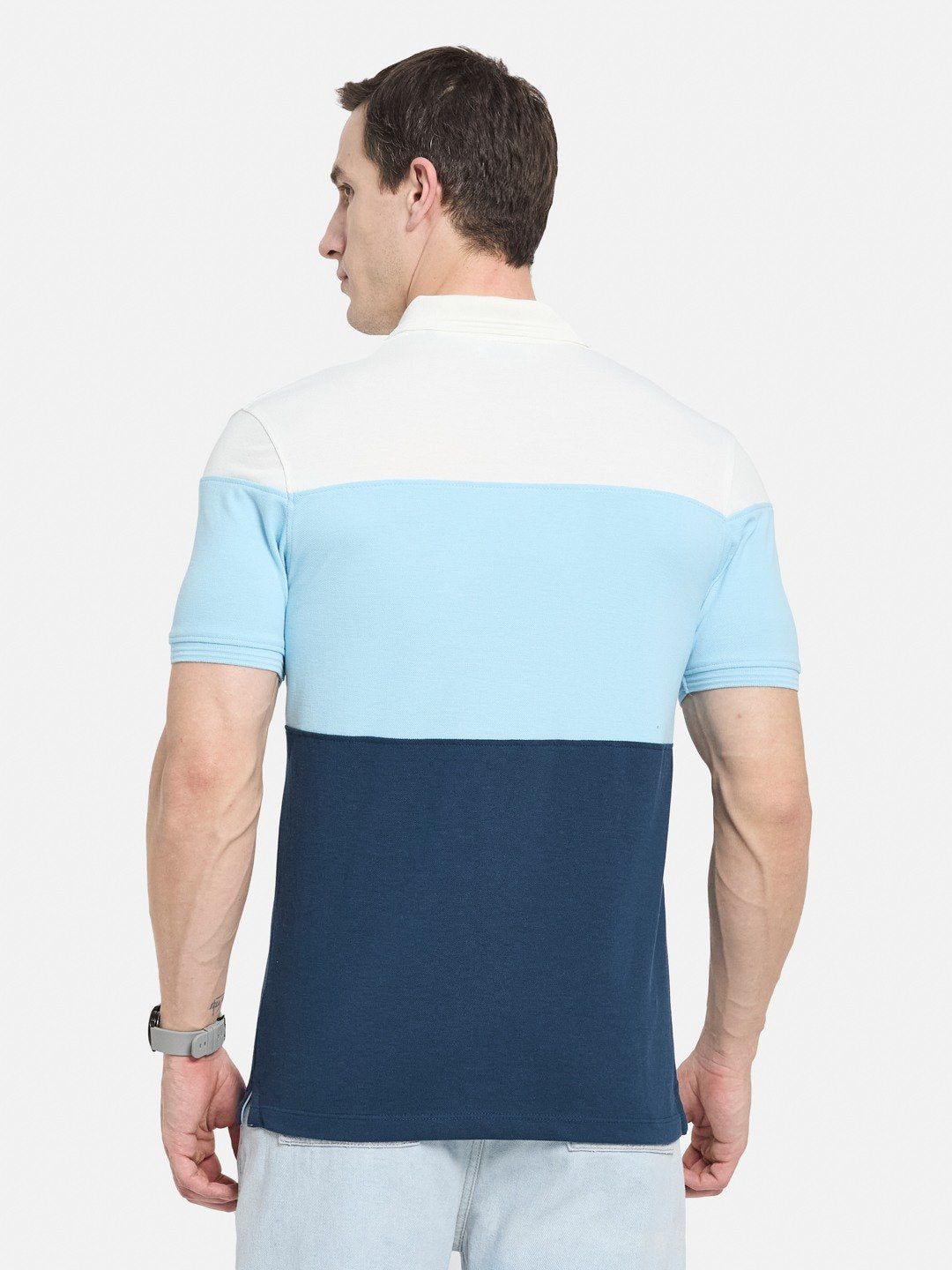 COLOUR BLOCT CUT N SEW POLO NECK PIQUE T-SHIRT
